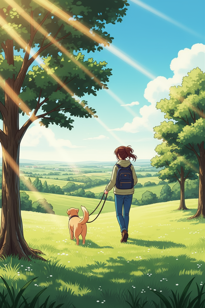 Dog friendly hikes near London Surrey Hills, UK countryside trail with dog