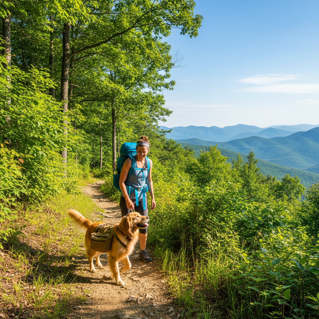 Dog friendly hikes near me USA – Golden Retriever hiking with owner