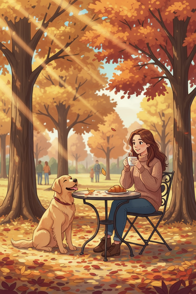 Dog walks near me with café London, dog sitting beside coffee table in park
